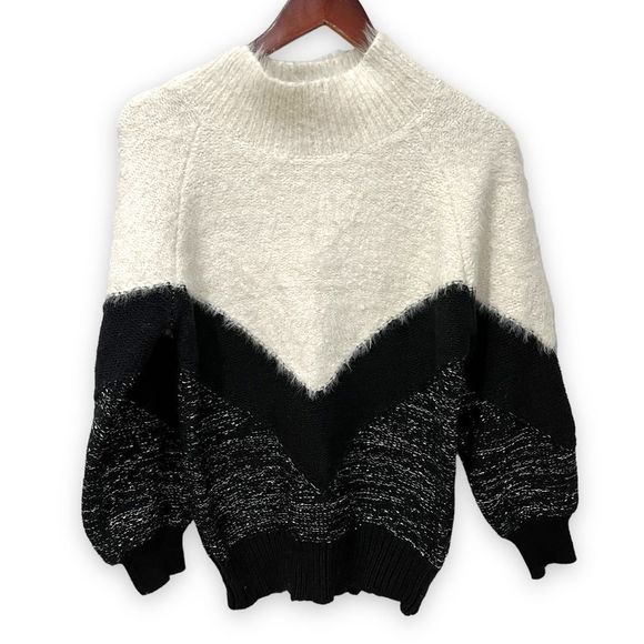 Sweaters - Women’s long sleeve mock neck black and white sweater